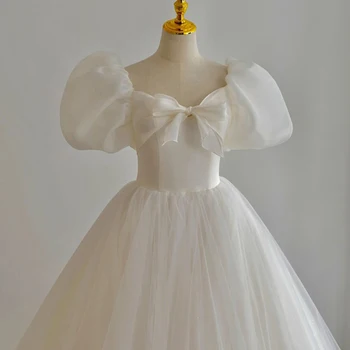 AnXin SH princezná biele čipky svadobné šaty vintage milú, lištovanie perly veľký luk lístkového rukáv nevesty, plesové šaty, svadobné šaty