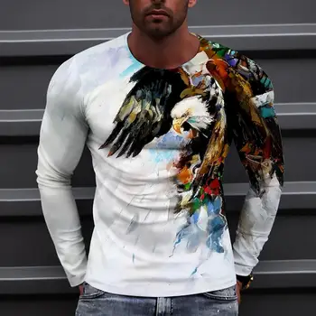 Dlhý Rukáv T-Shirts Mužov Grafické Topy Zvierat Harajuku Tlač 3D Tees Jeseň Bavlna Módne Tričká Bežné Nadrozmerné Voľné Oblečenie