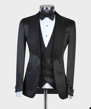 Elegantné Čierne Muži Obleky S Jedným Tlačidlom Dva Kusy Bunda Vesta Zákazku Ženích Svadobné Formálne Occasiom