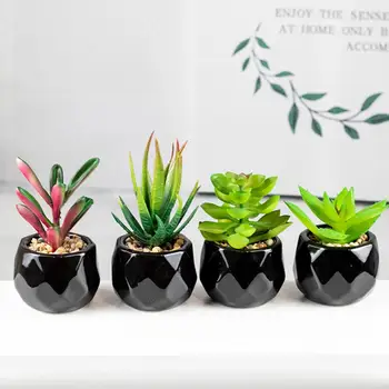 2022 NEW black keramiky Črepníkové Umelé Zelená sukulentných rastlín Bonsai nastaviť falošné Kvet s váza Domov Balkón Dekorácie