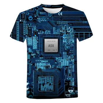 Pánske T-Shirt Bežné Doska Elektronického Čipu, Krátky Rukáv Ulici Módne pánske Oblečenie Nadrozmerné T-Shirt Top