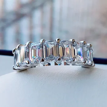 Charms 925 Sterling Silver Simulované Moissanite Lab Diamond Večnosti Prstene pre Ženy, Svadobné Zapojenie Pásma Jemné Šperky