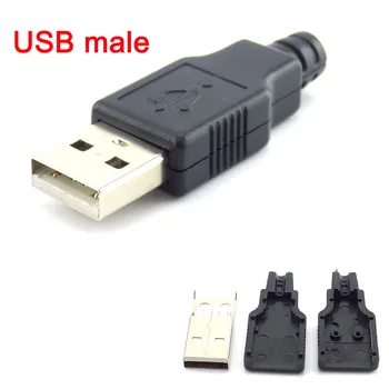 5/10pcs 4 Pin USB 2.0 Type A Male Zásuvky pripojte Konektor adaptéra S Čiernym Plastovým Krytom Spájky Typ DIY Konektor H10
