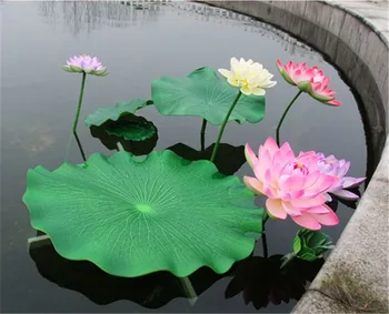 16 cm Umelé Kvety, Lotosový Kvet Dlhý Stonku Plávajúce Bazén Decor Akvarijné Ryby v Jazierku Scenérie Domáce Dekorácie Falošné Kvety