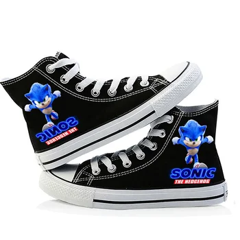Roztomilý Chlapec Čierne Vysoké Top Plátno Topánky Sonic Ježkovia Bežné Cartoon Vzor Študent Outdoorové Športy, Cestovanie Topánky Unisex