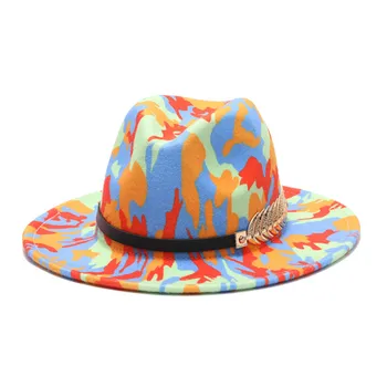 2021 Osobitný Štýl Široký Okraj Fedora Panamský Klobúk Kravatu Farbené farebné vlnené jazz klobúk muži ženy plstený klobúk vlny-ako Panamský klobúk
