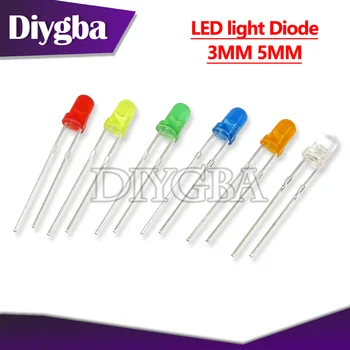 100KS 3 mm 5 mm LED diódy svetelné diódy červená žltá biela zelená modrá oranžová, fialová