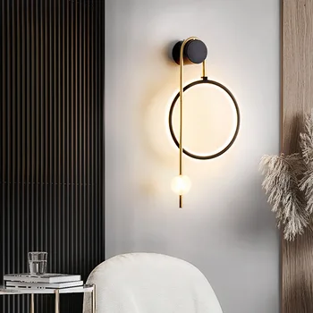 Nordic nástenné svietidlo jednoduchý návrhár krúžok svetlom pozadí na stenu sklenenú guľu na čítanie tvorivé uličkou spálňa stenu, nočné svetlá