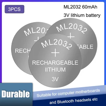 3KS ML2032 Nabíjateľná gombíková batéria 3V základnej doske počítača záložnej batérie, batériu môže vymeniť CR2032