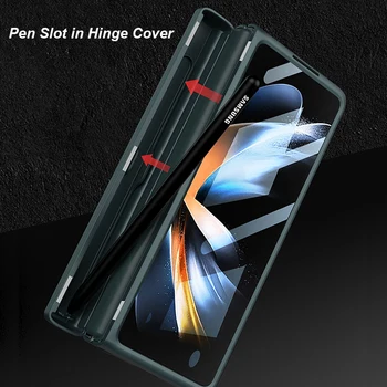 Magnetické Zložte Držiak na Pero Záves obal Pre Samsung Galaxy Z Násobne 4 5G Stenu Stojan Pevný PC Kryt Skla Film Z. Fold4 Prípade