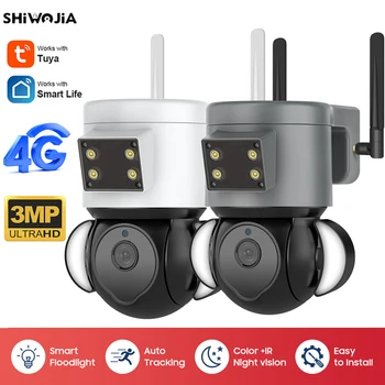 SHIWOJIA 4G Security Kamera TUYA 3MP Vonkajšie Ulici Kamery s Sim Karta CCTV PTZ IP Audio 1080P Fotoaparátu Smart Home