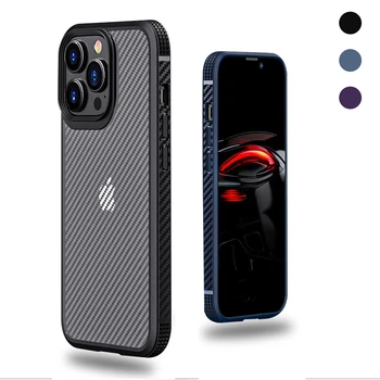 Transparentné Luxusné Shockproof Ochranné Telefón puzdro Pre iPhone 14 13 12 11 Pro Max X XS XR 14 Plus Silikónové Uhlíkových Vlákien Prípade