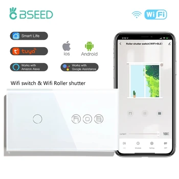 BSEED Dotyk Wifi rolety Switch S 1/2/3Gang 1/2/3Way Smart Touch Light Switch Pracuje S Alexa Echo Domovská stránka Google