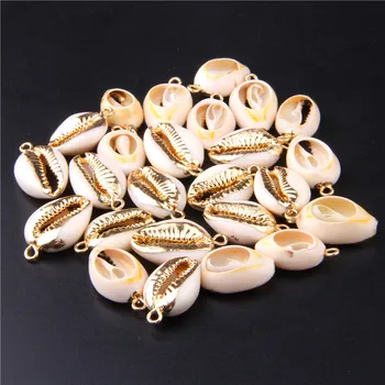 Prírodné Venuša Seashell Prívesok Shell zobrazili kľúčové tlačidlá Pre Náhrdelník Robiť Šperky, Zlatá Farba Obrúbená Blister Conch Cowrie DIY Príslušenstvo