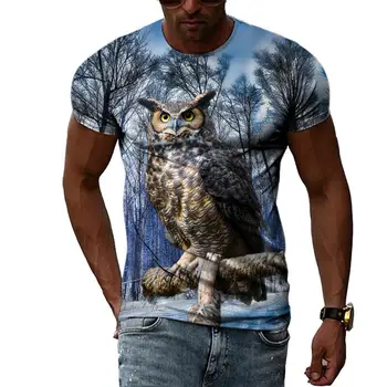 Letné Fashion T-shirt sova vzor t košele Pre Mužov Bežné 3D Tlač Tee Hip Hop Harajuku Osobnosti Okrúhlym Výstrihom, Krátky Rukáv Top