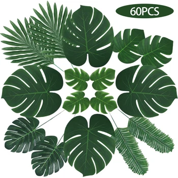 60 Ks 6 Druhov Monstera Umelého Palmového Lístia Tropických Rastlín Faux Stonky Havajská Párty Dekorácie Jungle Pláži Tému Tabuľka
