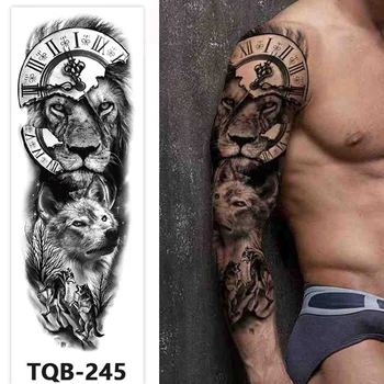 Dočasné Tetovanie Človeka Veľká Veľkosť Plná Ruka Rukáv Vlk Tetovanie Nálepky Body Art Falošné Tetovanie pre Ženy, Čierny Les Tetovanie Nepremokavé