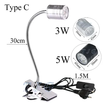 3W 5W LED Stolná Lampa s EÚ plug Nastaviteľné Klip na Ľahké Oko-Starostlivosť Svorka Lampa s Prepínačom na Čítanie Študijné Posteľ AC85-265V
