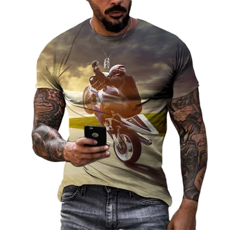 Krásne Motocyklový Pretekár Muži T-Shirts Bežné HD 3D Tlač Vzor Tee Hip Hop Harajuku Osobnosti Okrúhlym Výstrihom, Krátky Rukáv Top
