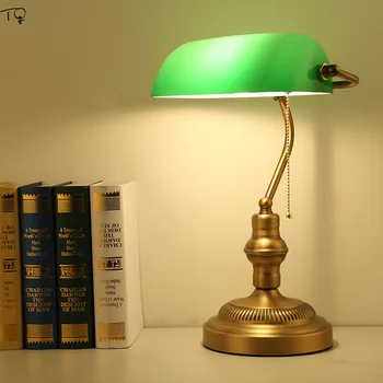 Priemyselné Retro Vintage Banka Stolové Lampy s Pull Prepínač Spálňa Posteli Stôl, Svetlá Zelená Tienidlo Štúdie Čítanie Pozadí