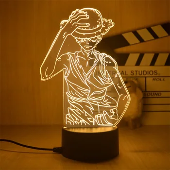 Anime Jeden Kus Luff Zoro Portgas D Ace 3D Ilúziu LED Nočné Svetlo Nočné Svetlo Stôl, stolná Lampa Model Kreslený Obrázok Hračky