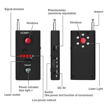Multi-Funkcia Bezdrôtového pripojenia Fotoaparátu Objektív Signál Detektora CC308+ Radio Wave Signál Zistiť Fotoaparátu, Full-range WiFi VF GSM Zariadenie Vyhľadávanie