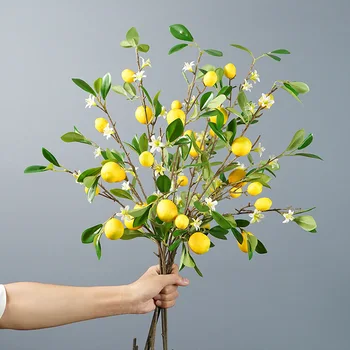 V reálnom pohľade Žltá Citrónom ovocie, biele kvety, Umelé kvety domova flores artificiales falošné listy