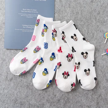 8 Párov Disney Kreslené Ponožky Roztomilý Mickey Minnie Daisy Donald Medvedík Pú A Prasiatko Print Biele Zábavné Harajuku Módne Kawaii Dievča Ponožka