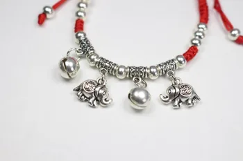 Móda Antique silver farba Tenká Červená Niť String Lano Anklet Slon Bangles Náramok Naboso Sandál Pláži Nohy Šperky