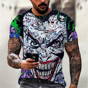 Nové pánske T-shirt lete 3D tlač osamelý klaun módne bežné mužov street style kolo krku voľné krátke rukáv top tričko 90-6