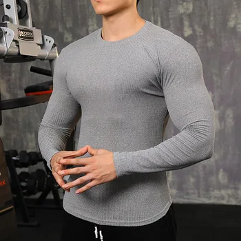 Jesenné Športové fitness dlhý rukáv mužov voľný čas T-Shirt vonku rýchlo suché napäté svaly školenia T-shirt fitness oblečenie