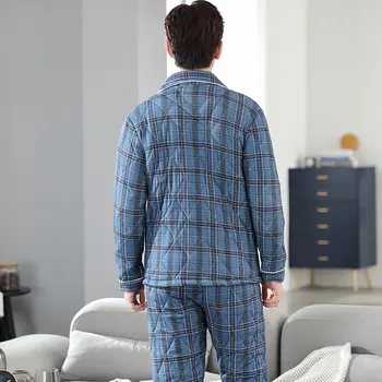 Muži Pyžamo Nastaviť Zimné oblečenie pre voľný čas 3 Vrstva Bavlny Pijama L-3XL Muž Mäkké Teplé Módne Pyžamá Koberčeky Pjs