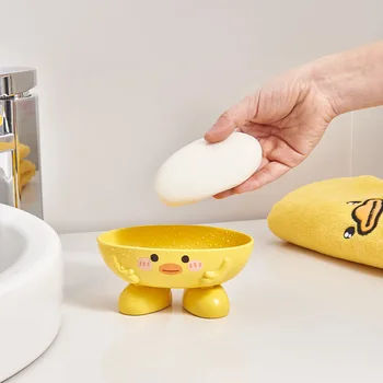1PCS Malé žlté kačice mydlo box kúpeľňa polica cartoon zosilnené plastové mozgov mydlo box domácnosti tvorivé mydla, držiak