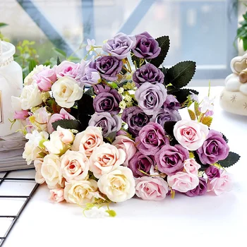 1pcs 10Branches Jeseň Čaj Rose Hodváb Umelý Kvet Kytice Pre Domáce Svadobné Dekorácie Európskej Vázy, Dekorácie, Kvety