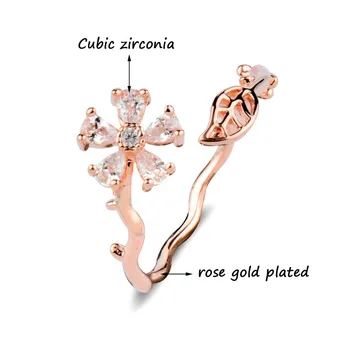 SINLEERY Luxusné Jasné, Crystal Kvet &List Nastaviteľné Otvoriť Krúžky Rose Gold Color Ženy Šperky Anillos Mujer JZ186 SSB