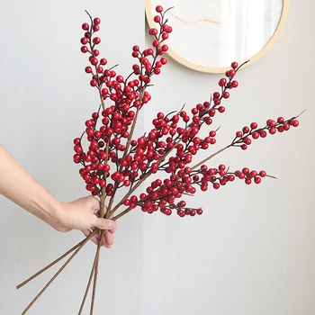 Falošné holly berry červené bobule umelé kvetinová Výzdoba konárika vianočné dekorácie silvester dekorácie domova