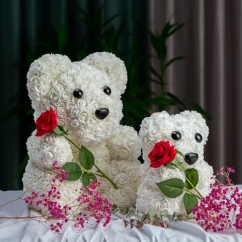 Valentína Vzrástol Medveď Valentína Darček Umelé Kvety Nové macko Prázdninový Darček Ručne Viskóza Flower Teddy Bear