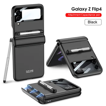 S Pen S Magnetický Záves Kryt Pre Samsung Galaxy Z Flip 4 5G Prípade Vstavaný Chránič Obrazovky Shockproof Telefón Prípade Coque Fundas