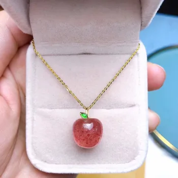 Prírodné Jahoda Crystal Vyrezávané Apple Náhrdelník Prívesok Charm Crystal Gem Prívesok Príslušenstvo Pre DIY šperky robiť