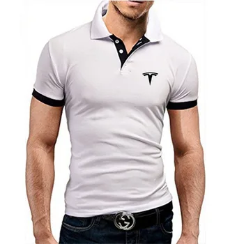 Tesla logo pánske stand-up golier, krátky rukáv business bežné bavlnené polo tričko Fashion multicolor slim fit