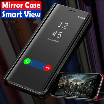 Luxusné Smart Flip Telefónu Prípade OPPO A53 A73 5G A8 A15 A31 A32 A52 A72 A92 A91 F17 Nájsť X3 Pro Zrkadlo Ochranný Kryt Držiaka