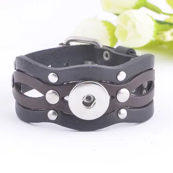 Nové SE0106 Hnedej a Čiernej farbe Reálnom Kožené Vrstvy Punk Náramok -selling Watchband 23.5 CM fit 18 MM modul tlačidiel jewelrys veľkoobchod