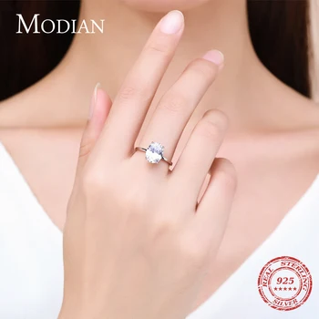 Modian Základné 925 Sterling Silver Veľké Luxusné Elipsovitý Rez Jasné Zirconia Prst Prsteň Pre Ženy Zapojenie Svadobné Kapela Promise Ring