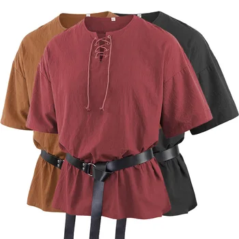 Pánske Krátke Rukáv Stredoveké Cosplay Tričko Viktoriánskej Renesancie Gotického tvaru Čipky T-Shirts Hippie Kostým Pirát