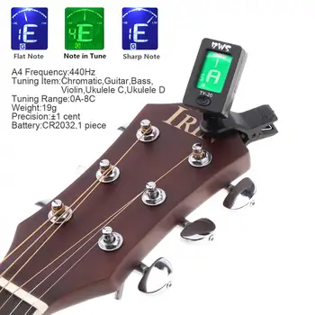 Prenosné Clip-on Guitar Tuner Dvojité Farebné Podsvietenie s Minca Batérie pre Chromatické Bass Gitara Husle Drumbľa