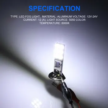 2 ks H3 Auto LED Hmlové Svetlo Biele 55W 12LED Svetlometu Žiarovka 12V Auto Jazdy Lampa 6000K Super Jasné