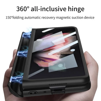PC pevné púzdro pre Samsung Galaxy Z Zložiť 3 5G Prípade Magnetický Záves Skladací Stojan Ochranný Film Shockproof obal pre samsung fold3