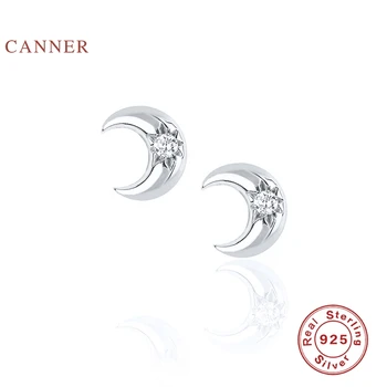 CANNER Módne Mini Mesiac Náušnice Pre Ženy Reálne 925 Sterling Silver Piercing Stud Náušnice Zirkón Jemné Šperky Pendientes