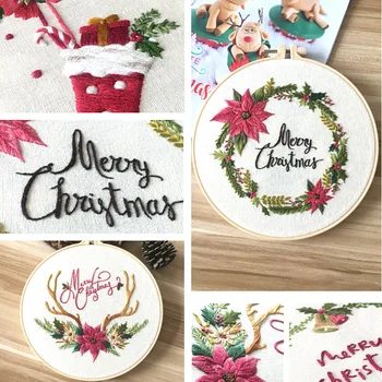 Vianočný Veniec Výšivky Súpravy pre Začiatočníkov S Výšivky Hoop Veselé Vianoce DIY Cross-stitch Remeslá Remeselné Vianoce Dekor