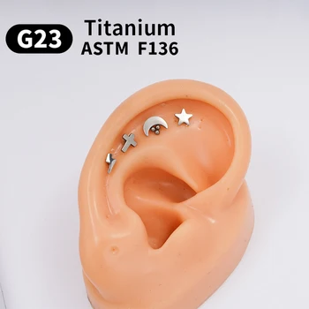 G23 Titán Pircing stud náušnice pre ženy Chrupavky Helix Náušnice Labret Šperky Srdce a Mesiac Lightning malé Stud